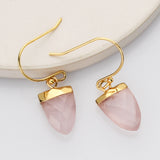 Gold Plated Shield Rose Quartz Faceted Earrings, Crystal Gemstone Earring, Birthstone Jewelry G2071-E