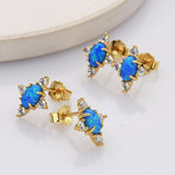 925 Sterling Silver Blue Opal Zircon Stud Earrings in Gold Plated, Fashion Jewelry SS289EG-2