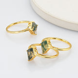 925 Sterling Silver Gold Claw Diamond Moss Agate Ring SS270-1