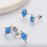 925 Sterling Silver Oval Blue Opal Stud Earrings, CZ Pave, Fashion Jewelry SS290-2