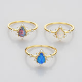 925 Sterling Silver Claw Opal Ring in Gold Plated, CZ Micro Pave, Teardrop Fire Opal Jewelry SS264RG