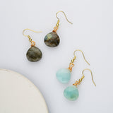 Teardrop Gold Multi Gemstone Earrings, Faceted Healing Crystal Stone Earring, Simple Fashion  Jewelry WX2236