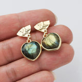 Heart Gold Bee Gemstone Earrings, Faceted Birthstone Earring, Healing Crystal Quartz Jewelry WX2235