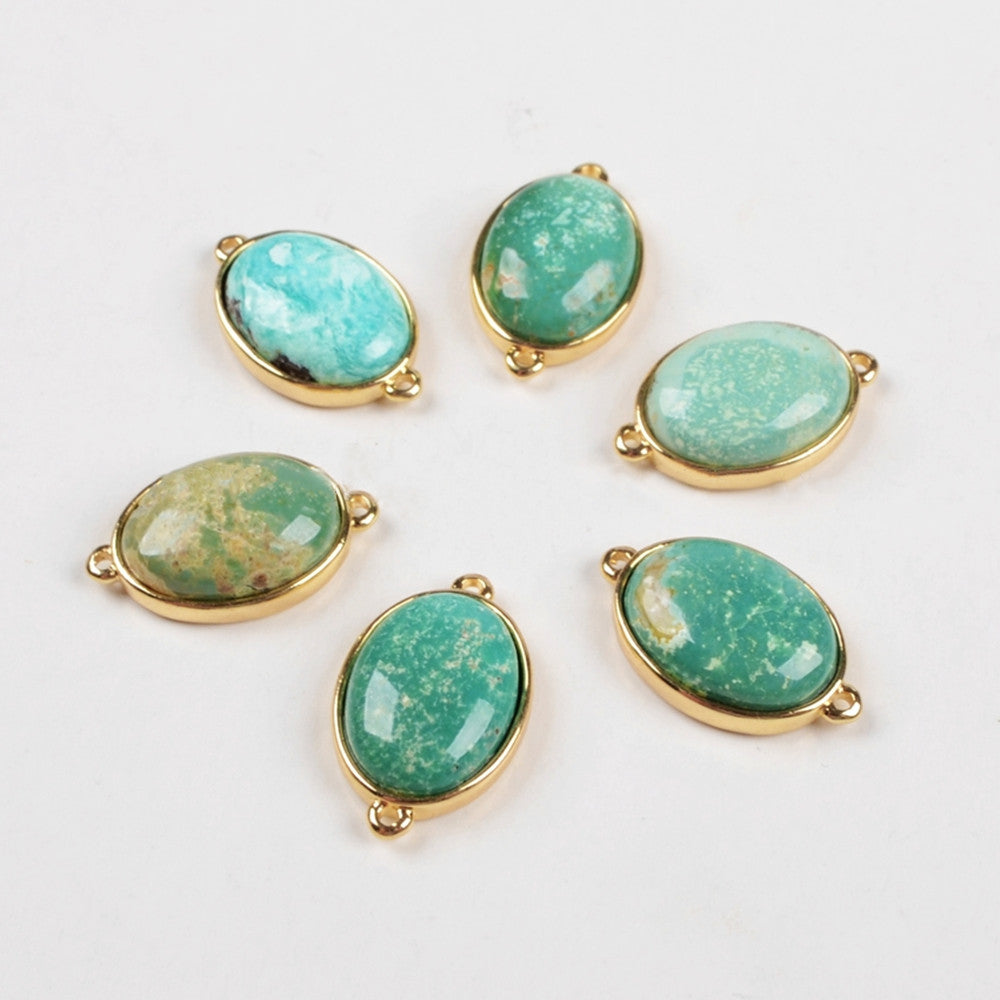 Gold Plated Oval Natural Turquoise Connector Double Loops, For Jewelry Making G0415