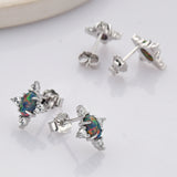 925 Sterling Silver Oval Black Opal Stud Earrings, CZ Pave, Fashion Gemstone Earrings Jewelry SS290-1