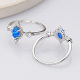 925 Sterling Silver Oval Blue Opal Ring, CZ Pave, Fashion Jewelry SS288-2