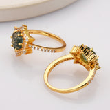 Gold Plated Hexagon Natural Moss Agate CZ Ring, 925 Sterling Silver Ring Jewelry SS291RG