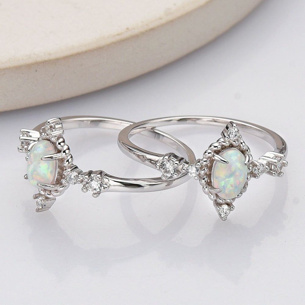 Oval White Opal 925 Sterling Silver Ring, Zircon Ring, Fashion Jewelry For Her SS288-3