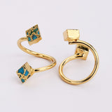 Gold Plated Geometric Natural Copper Turquoise Double Stone Moon Star Wrap Ring Adjustable ED003