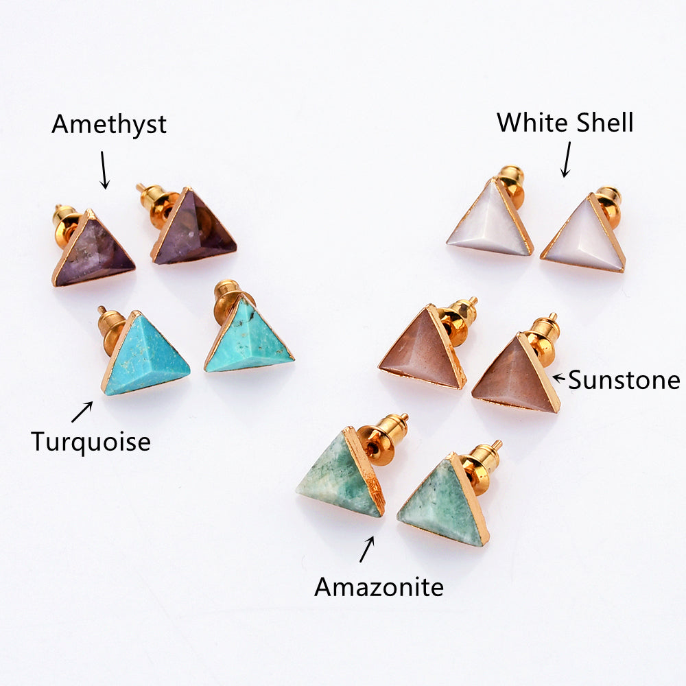 Gold Triangle Gemstone Faceted Stud Earrings, Healing Crystal Earring, Boho Jewelry G1300 birthstone jewelry
