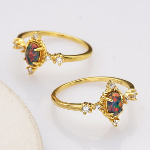 925 Sterling Silver Oval Black Opal CZ Ring in Gold Plated, Lady Fashion Jewelry SS287-1