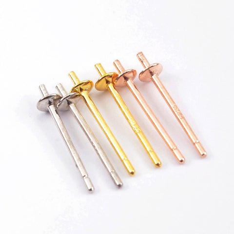 10 Pairs of Gold Plated 925 Sterling Silver Earring Post, 3mm Round Flat Setting, DIY Making Jewelry Findings PJ158