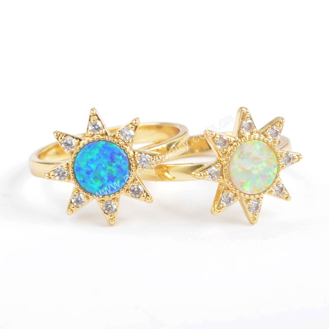 Star Gold Plated CZ Micro Pave Blue White Opal Ring ZG0393