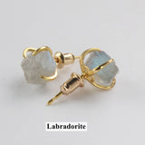 Gold Claw Raw Gemstone Stud Earrings, Prong Set Crystsal Earring, Healing Stone Jewelry ZG0446