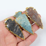 18" Gold Plated Rough Natural Jasper Arrowhead Pendant Necklace Boho Jewelry For Women G0505-4