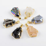 Teardrop Druzy Pendant,Gold Plated Claw Rainbow Titanium Agate Druzy Faceted Pendant ZG0334