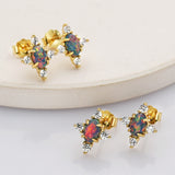 925 Sterling Silver Oval Black Opal Stud Earrings in Gold Plated, CZ Pave, Fashion Gemstone Earrings Jewelry SS289EG-1