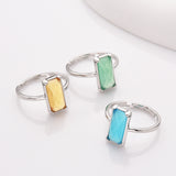 Silver Bezel Rectangle Multi Gemstone Faceted Statement Ring, Adjustable Crystals Rings ZS0532