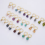 Gold Plated Raw Gemstone Small Hoop Dangle Earrings Birthstone Jewelry For Women G2103