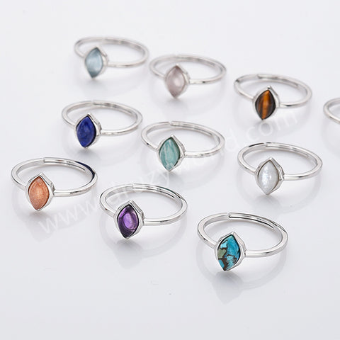 S925 Sterling Silver Marquise Natural Gemstone Ring, Crystal Birthstone Jewelry Ring For Women SS312