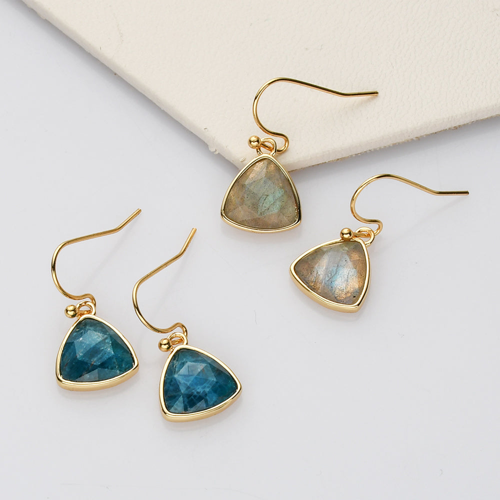 gold triangle apatite, labradorite earrings, gemstone jewelry