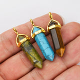 Gold Plated Multi Gemstone Pendant, Hexagon Point, Crystal Charm Jewelry Making AL647