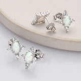 925 Sterling Silver Oval White Opal Stud Earrings, CZ Pave, Fashion Jewelry SS290-3