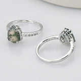 925 Sterling Silver Drop Natural Moss Agate CZ Ring SS267RS