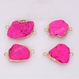 Gold Plated Freeform Pink Howlite Turquoise Connectors, For Jewelry Making AL760