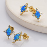 925 Sterling Silver Blue Opal Zircon Stud Earrings in Gold Plated, Fashion Jewelry SS289EG-2