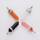 Silver Hexagon Point Multi Gemstone Pendants, Natural Crystal Stone Charm Jewelry Making AL646