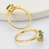 925 Sterling Silver Gold Claw Diamond Moss Agate Ring SS270-1