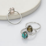 S925 Sterling Silver Claw Aquamarine Ring, CZ Micro Pave, Teardrop Faceted Gemstone Crystal Ring, Birthstone Jewelry SS265
