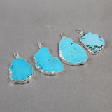 Silver Plated Freeform Blue Howlite Turquoise Slice Pendant, Aqua Stone Pendant S0180