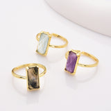 Gold Bezel Rectangle Multi Gemstone Faceted Statement Ring, Adjustable Crystals Rings ZG0532