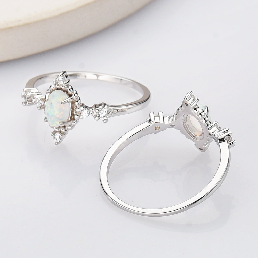 Oval White Opal 925 Sterling Silver Ring, Zircon Ring, Fashion Jewelry For Her SS288-3