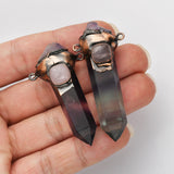 Copper Natural Rainbow Fluorite & Amethyst & Rose Quartz Connector, Hexagon Point Crystal Jewelry WX2212