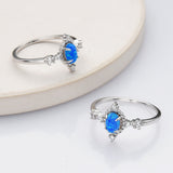 925 Sterling Silver Oval Blue Opal Ring, CZ Pave, Fashion Jewelry SS288-2