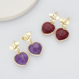 Heart Gold Bee Gemstone Earrings, Faceted Birthstone Earring, Healing Crystal Quartz Jewelry WX2235