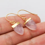 Gold Plated Shield Rose Quartz Faceted Earrings, Crystal Gemstone Earring, Birthstone Jewelry G2071-E