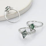 925 Sterling Silver Diamond Moss Agate CZ Micro Pave Ring SS269-2