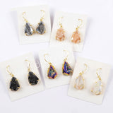 Teardrop Agate Earrings Gold Plated Claw Titanium Rainbow Druzy Faceted Earrings ZG0356