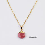 18"  Gold Plated Hexagon Rainbow Gemstone Faceted Pendant Necklace G2072-N