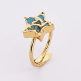 Gold Plated Natural Copper Turquoise Moon Ring, Adjustable, Turquoise Gemstone Star Jewelry Ring ED002