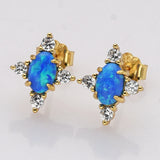 925 Sterling Silver Blue Opal Zircon Stud Earrings in Gold Plated, Fashion Jewelry SS289EG-2