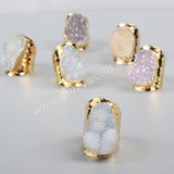 Gold Plated Natural Agate Titanium Rainbow Druzy Band Ring AB White Drusy Cuff Jewelry G0890