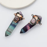 Copper Natural Rainbow Fluorite & Amethyst & Rose Quartz Connector, Hexagon Point Crystal Jewelry WX2212