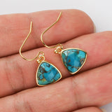 Gold Plated Triangle Copper Turquoise Earrings, Faceted Gemstone Earring, Fashion Crystal Jewelry ZG0504