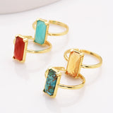 Gold Bezel Rectangle Multi Gemstone Faceted Statement Ring, Adjustable Crystals Rings ZG0532