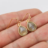 Gold Plated Teardrop Copper Turquoise Earrings, Faceted Gemstone Crystal Earring, Birthstone Jewelry ZG0505